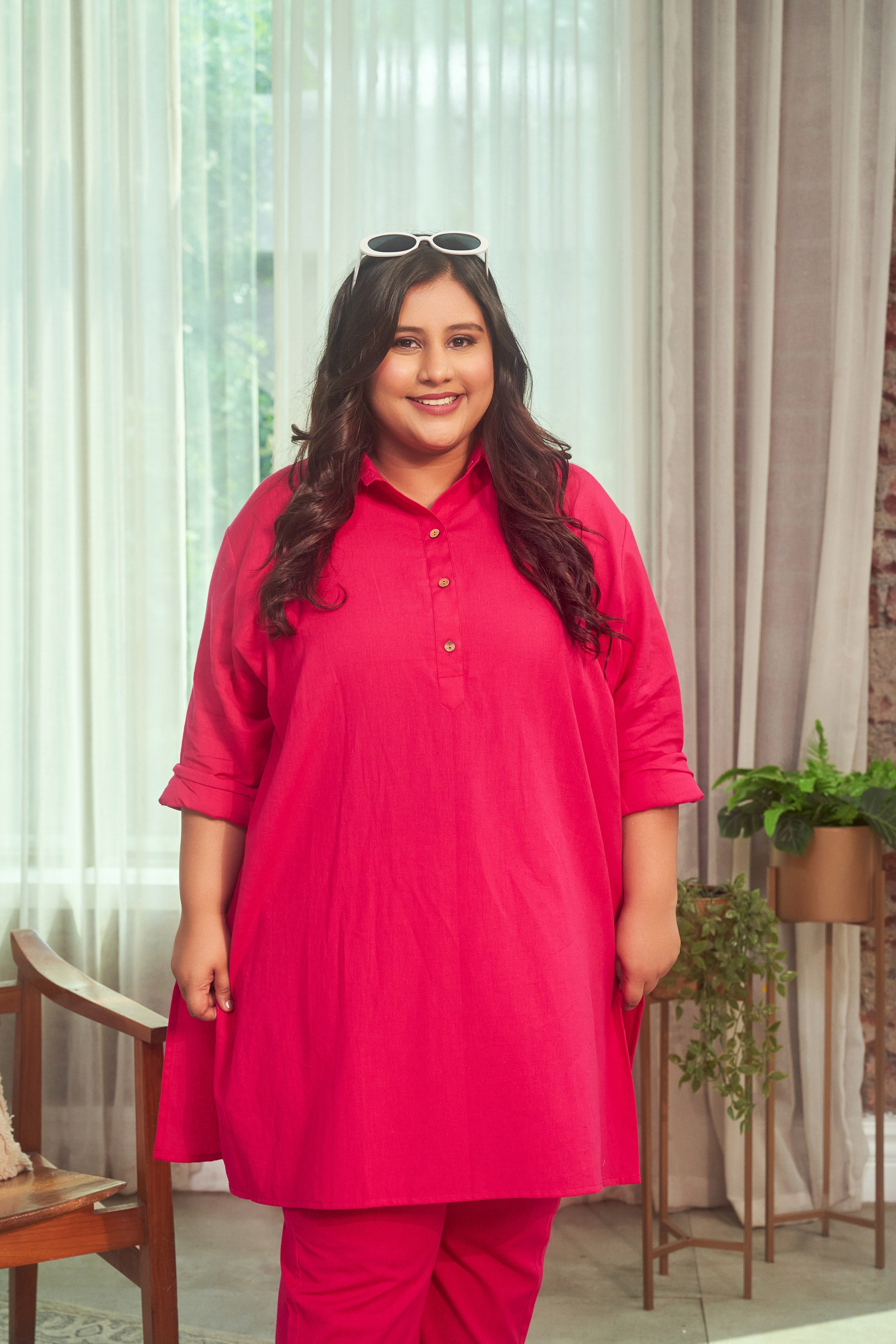 Hot Pink Collared Linen Co-ord Set