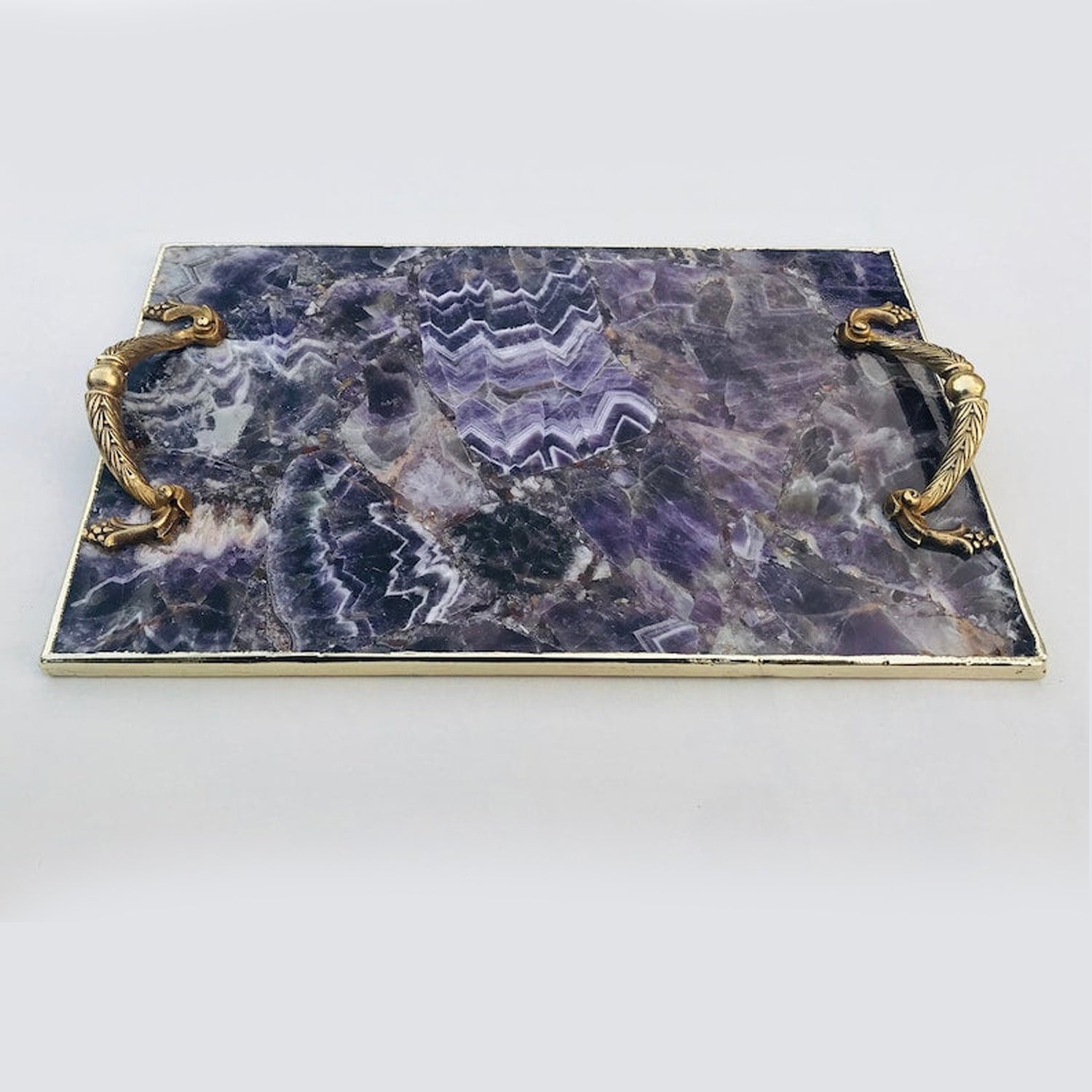Amethyst Agate Serving Tray With Brass Handles