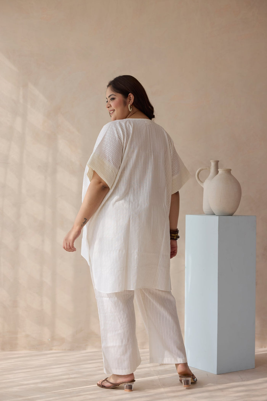 Pearl White Antifit Striped Cotton Co-ord Set