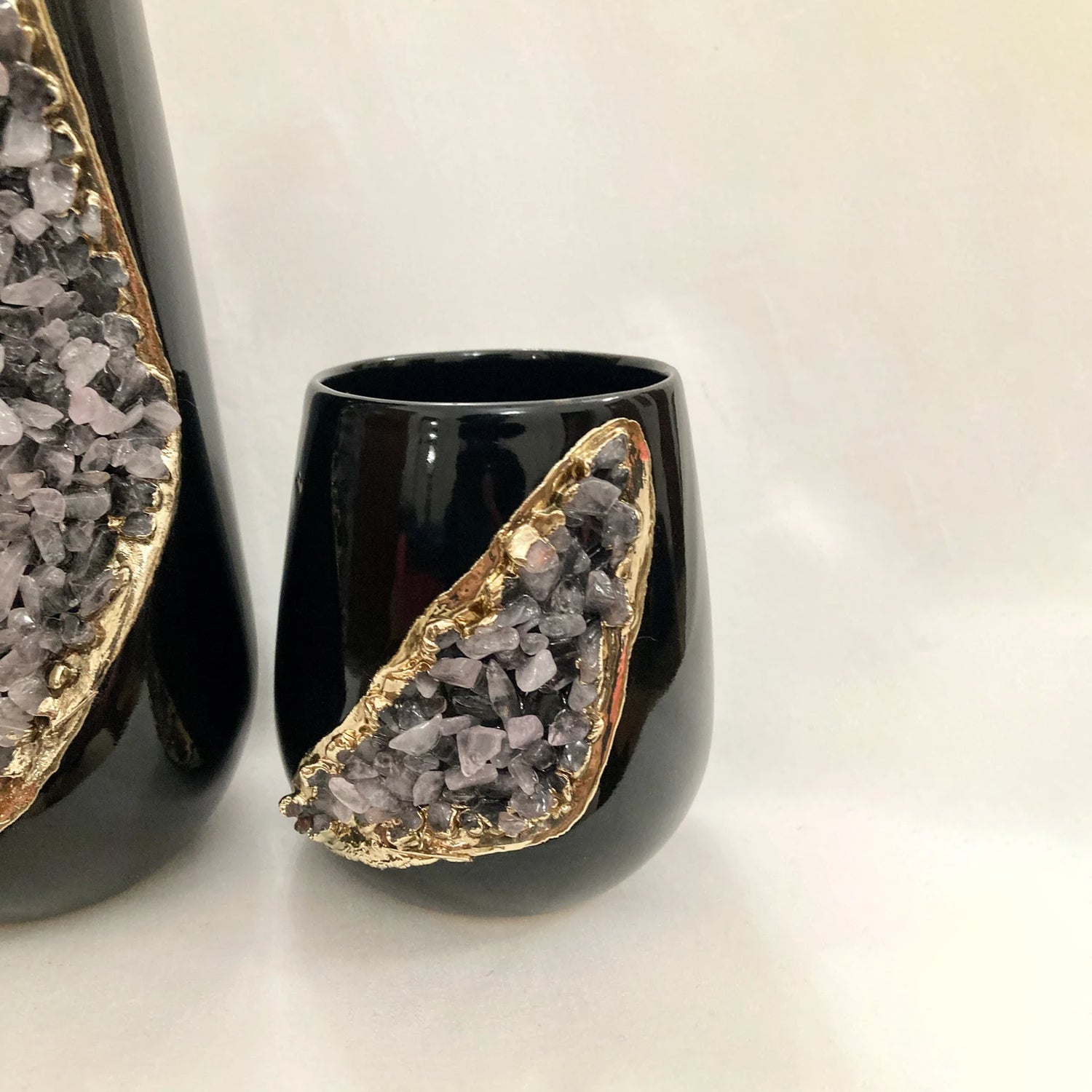 Set of 2 Black Ceramic Vases