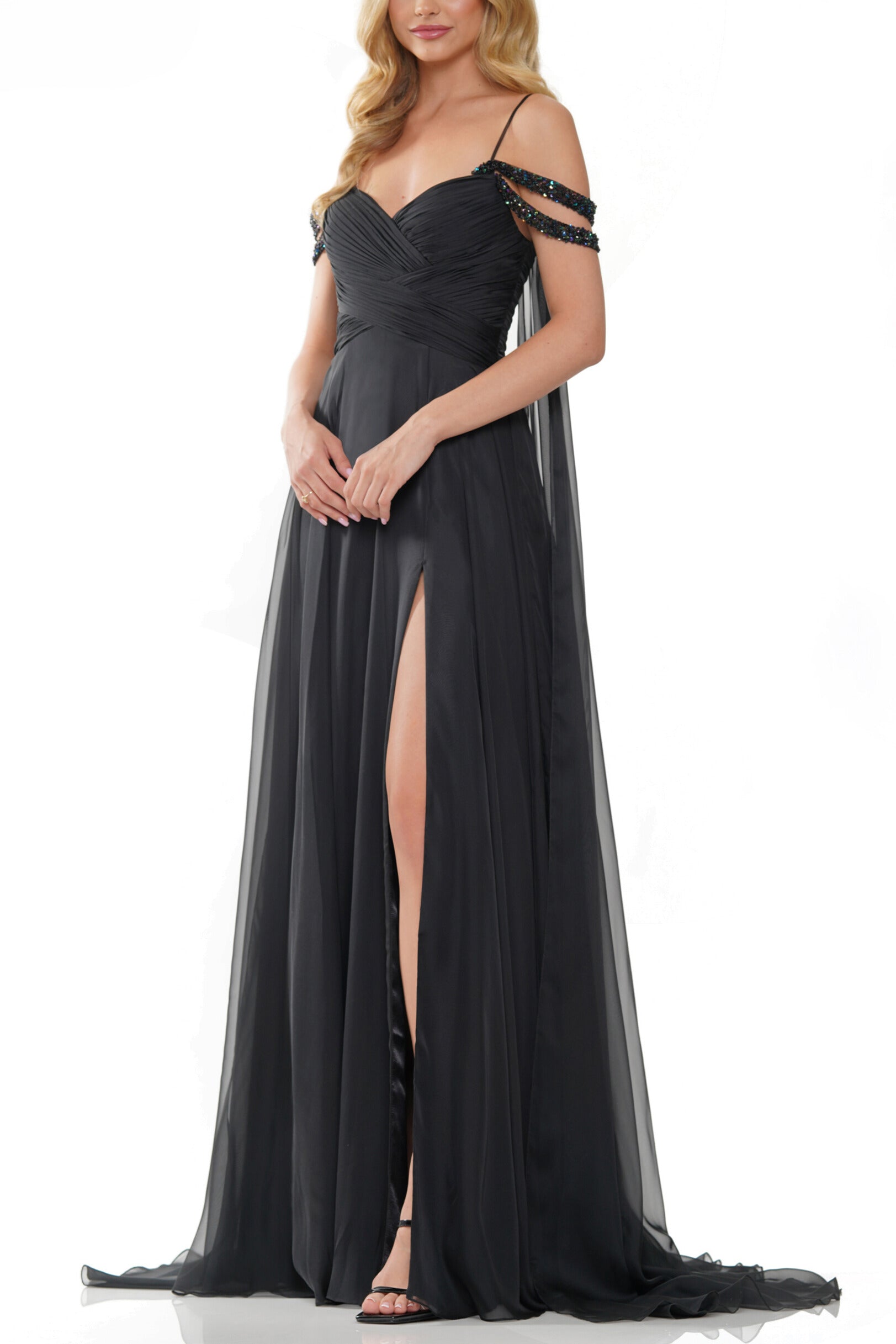 Colors Dress Side-Drapes Long Chiffon A-Line Gown