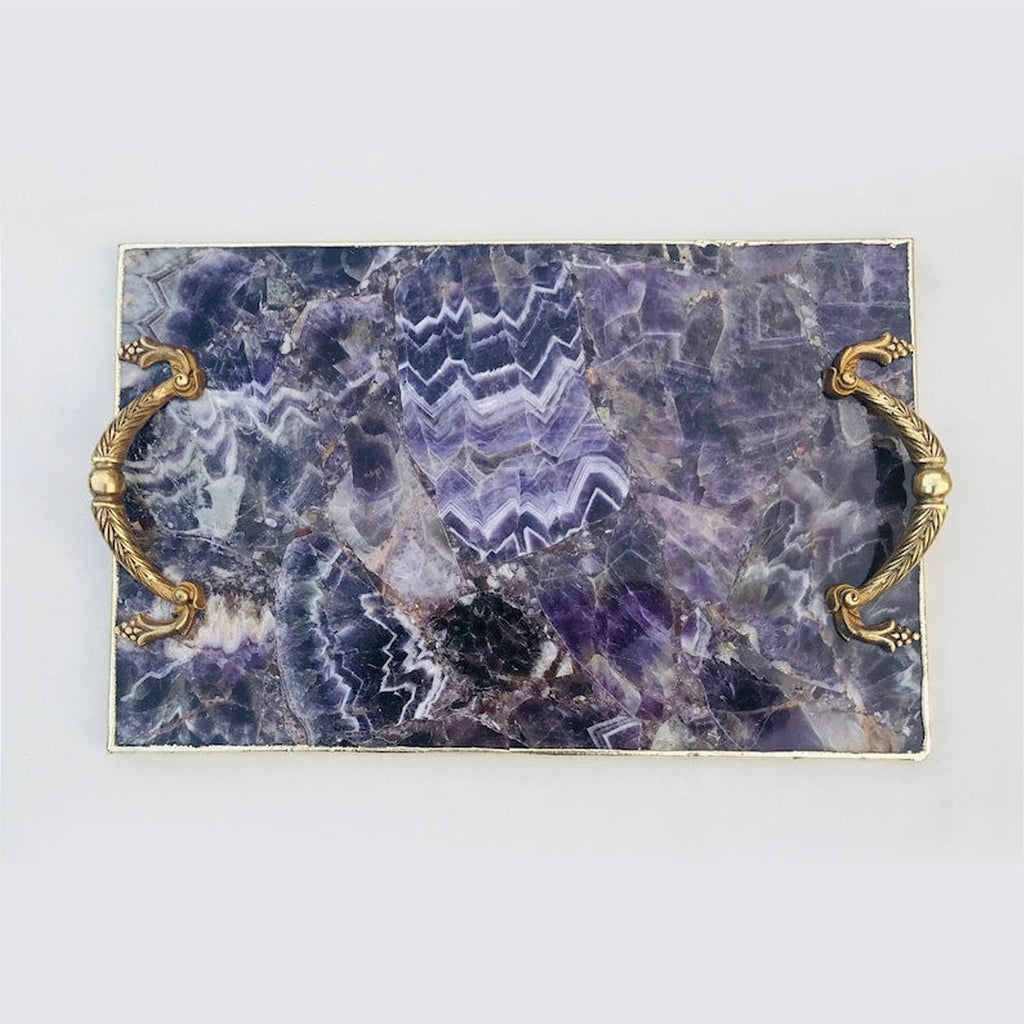 Amethyst Agate Serving Tray With Brass Handles