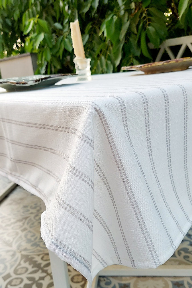 White & Grey Striped Tablecloth | GOTS Certified Organic Cotton | Various Sizes