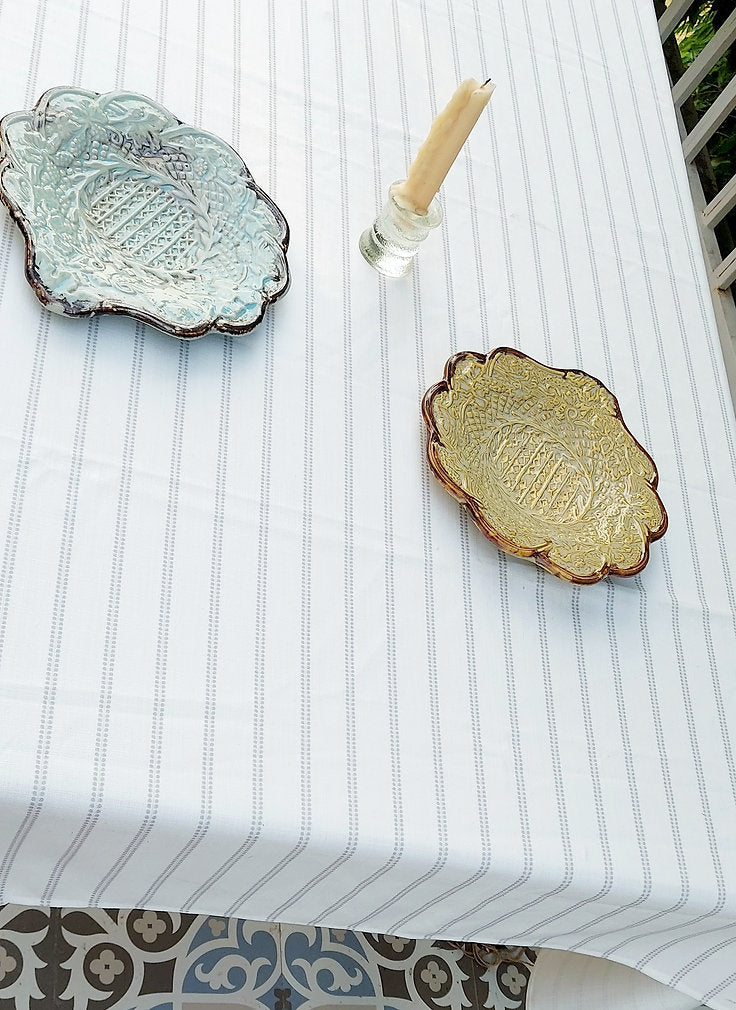 White & Grey Striped Tablecloth | GOTS Certified Organic Cotton | Various Sizes