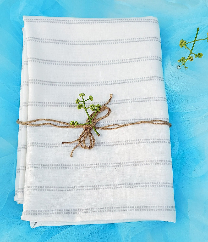White & Grey Striped Tablecloth | GOTS Certified Organic Cotton | Various Sizes