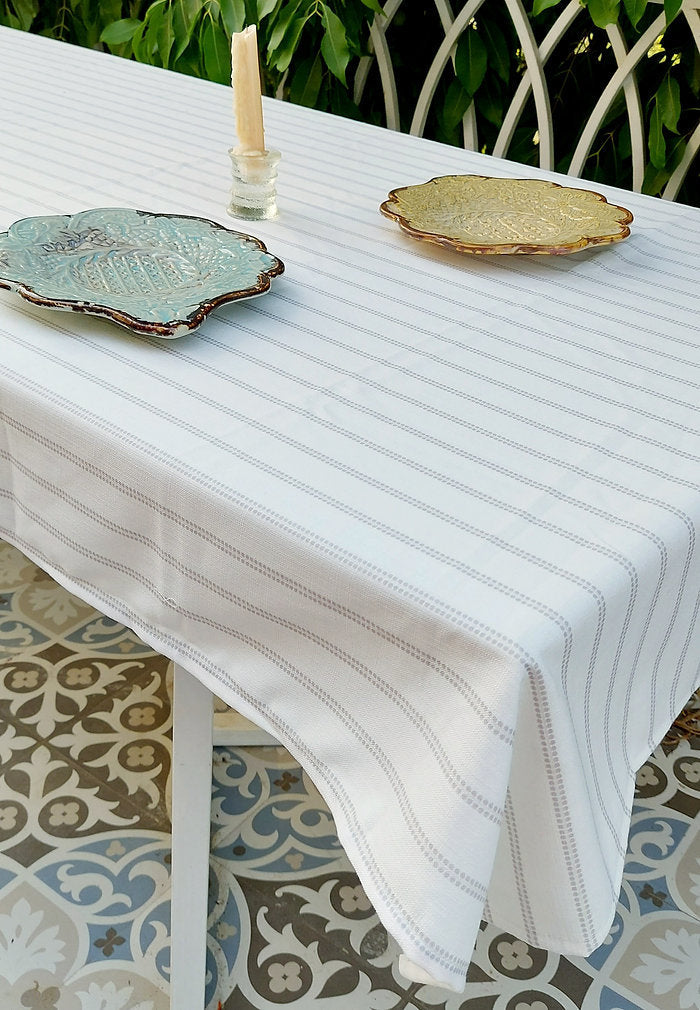 White & Grey Striped Tablecloth | GOTS Certified Organic Cotton | Various Sizes