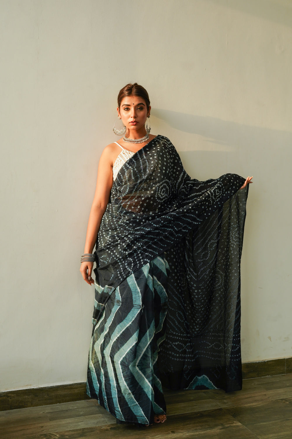 Slate Grey Bandhani Saree