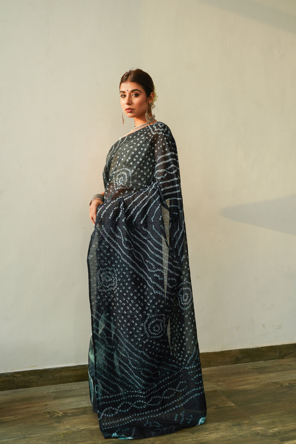 Slate Grey Bandhani Saree