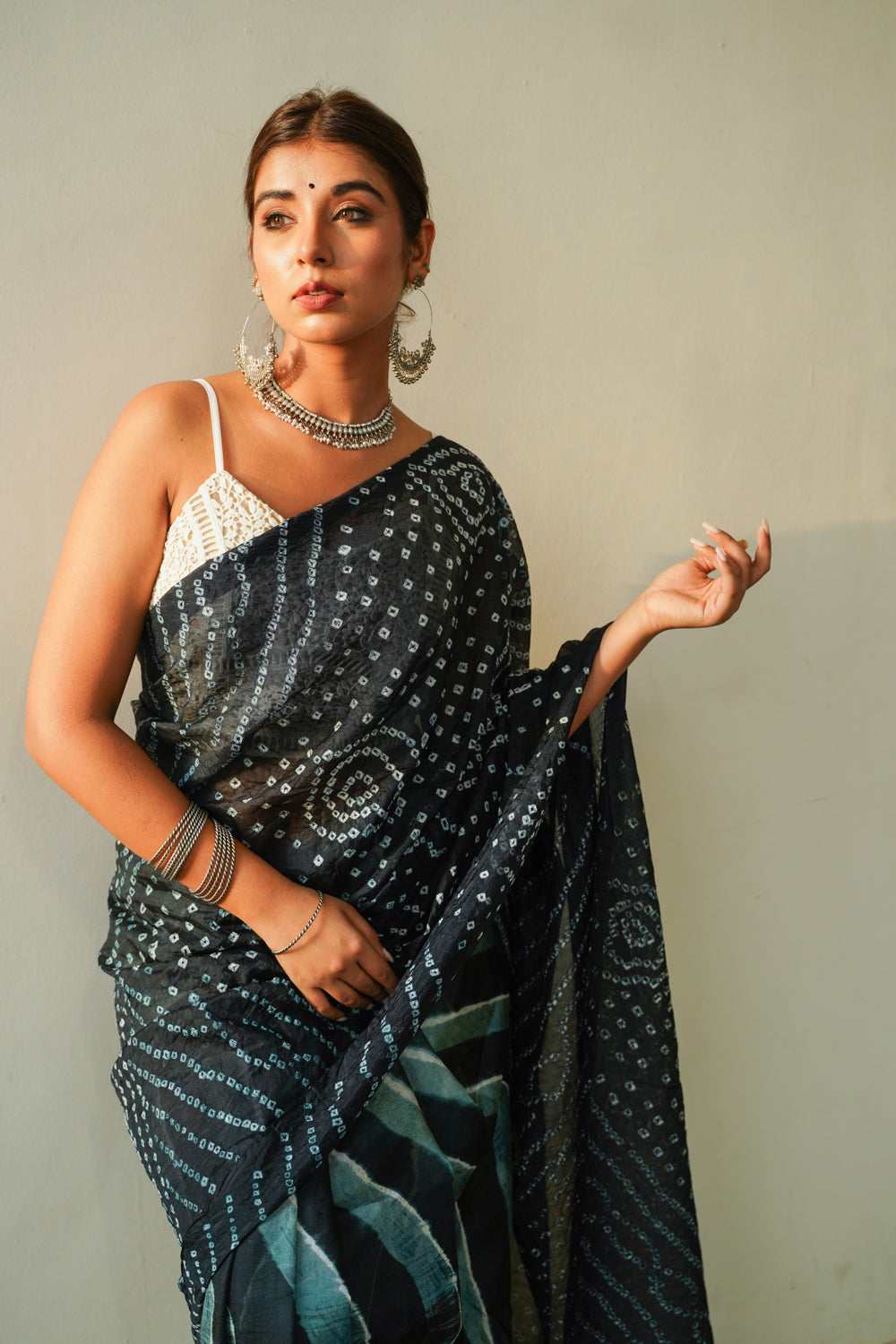 Slate Grey Bandhani Saree