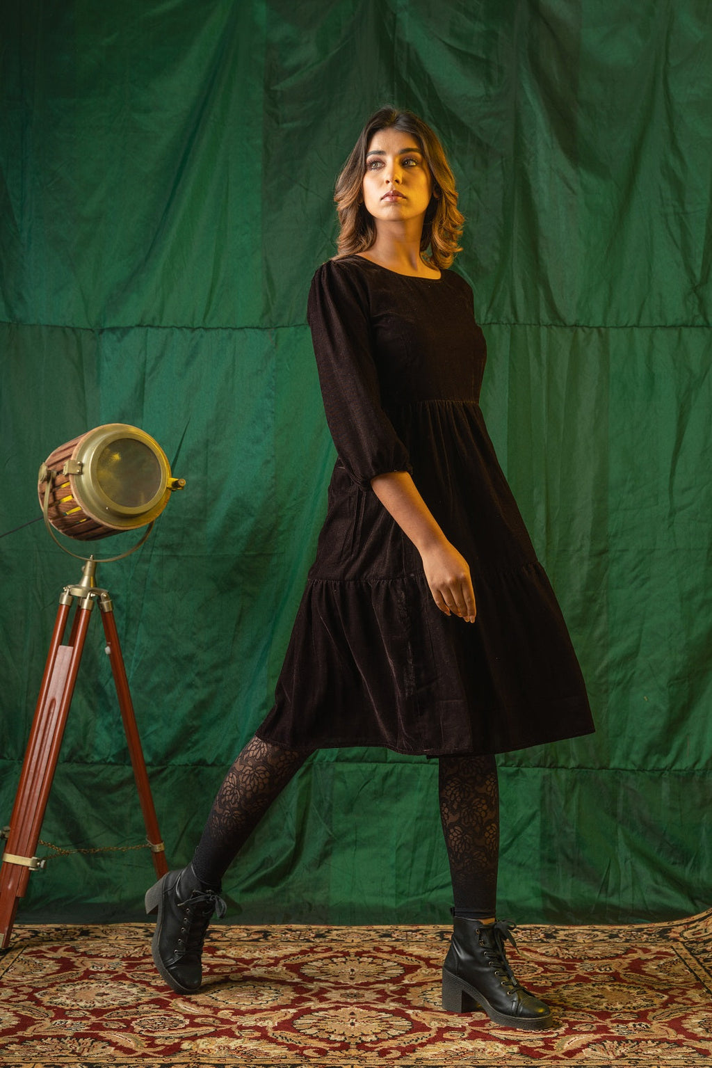 Brown Velvet Tiered Dress