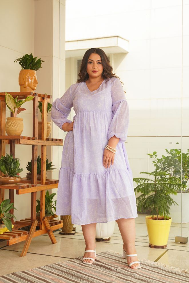 Lilac Georgette Tiered Midi Dress