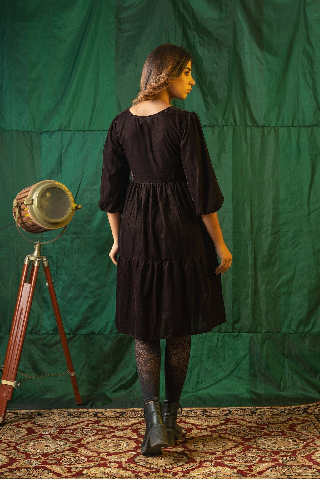 Brown Velvet Tiered Dress