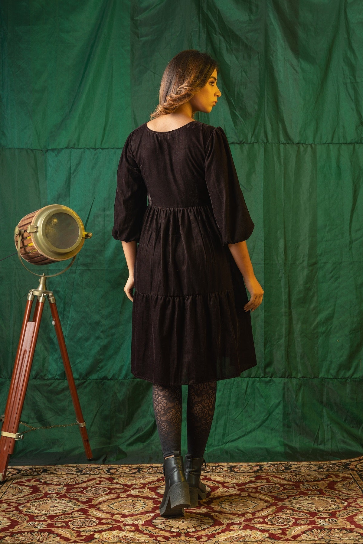 Brown Velvet Tiered Dress