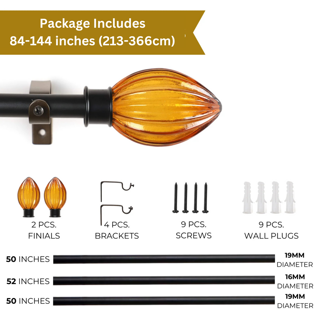 Beige Extendable Curtain Pole | 25mm | Bone-Colored Finials | 61-366cm