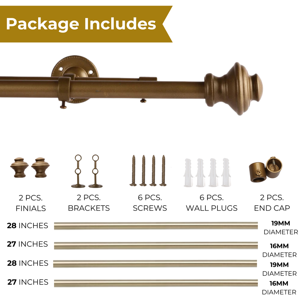 Bronze Double Curtain Pole | Ball Finials | Rustproof | 25KG Load | Modern Style