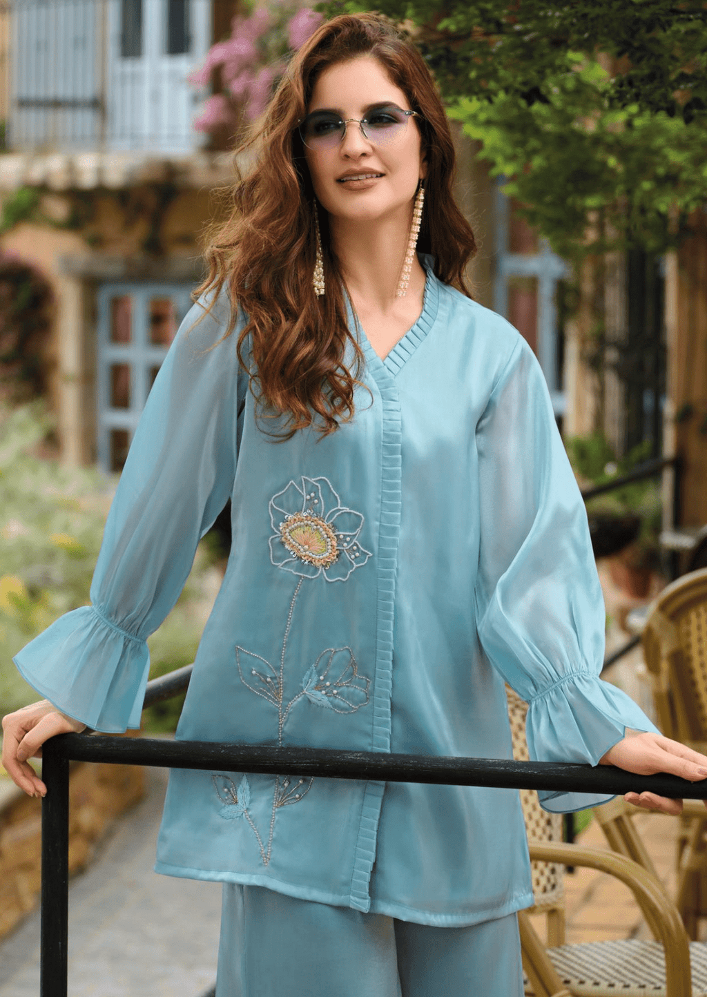 Aqua Grace Floral Silk Co-Ord Set