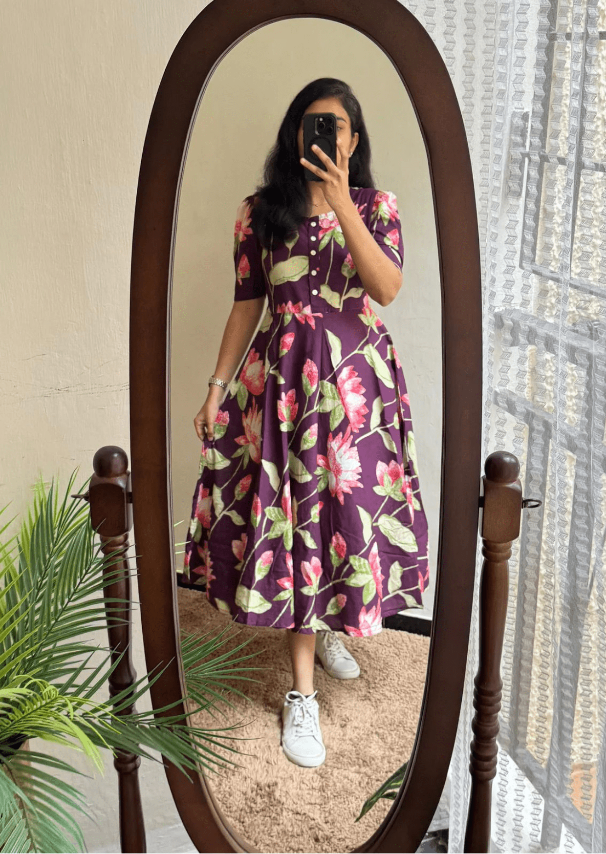 Elegant Lotus Bloom Soft Cotton Floral Dress