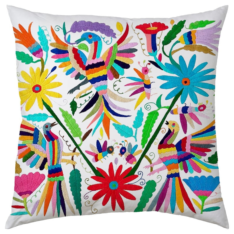 Set of 4 | Mexican Decorative Cushion Covers | Otomi Design Covers | Cotton Linen Fabric | Embroidered | With OR Without Insert