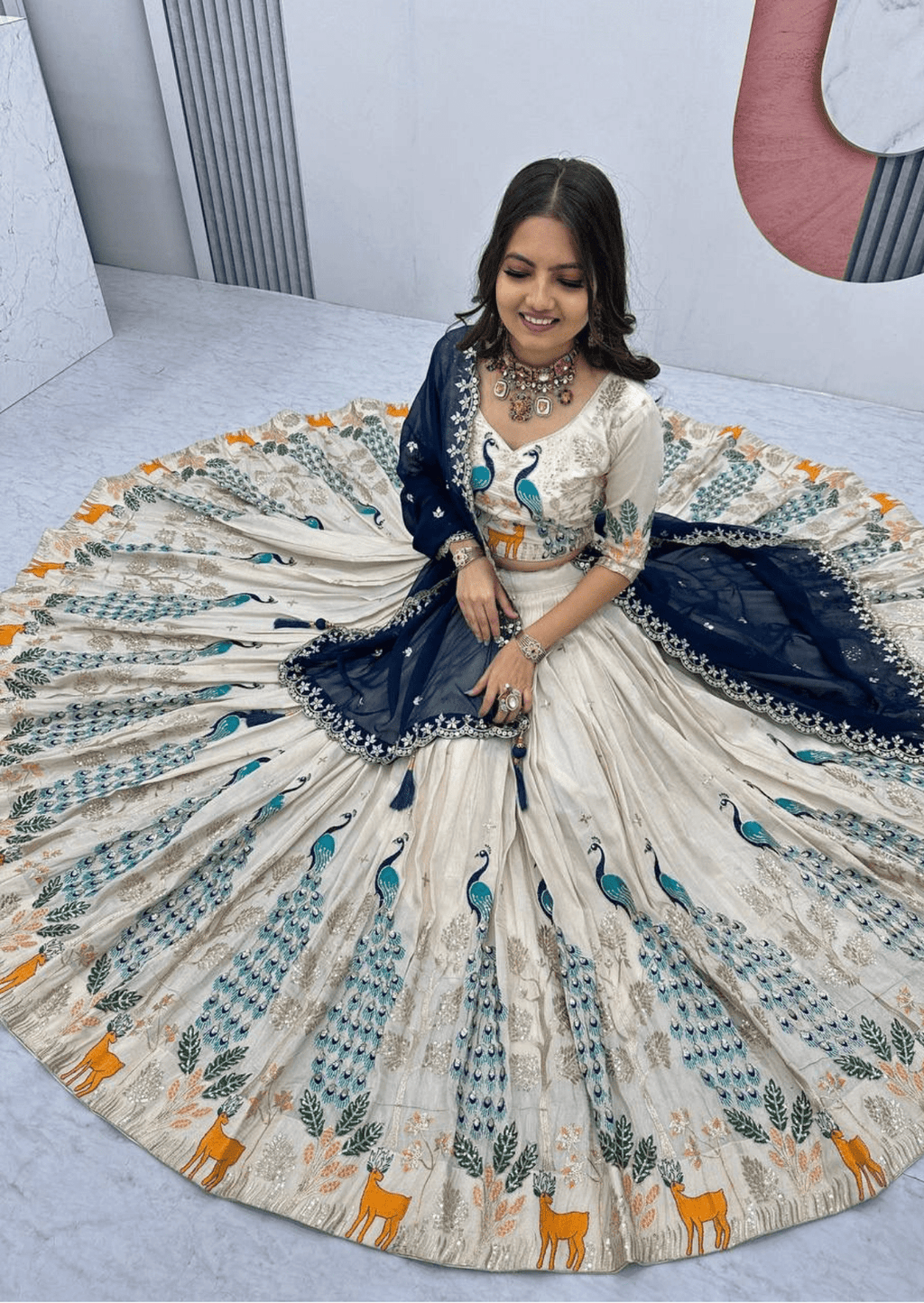 Maharani Vivaan Peacock Tissue Silk Lehenga Set