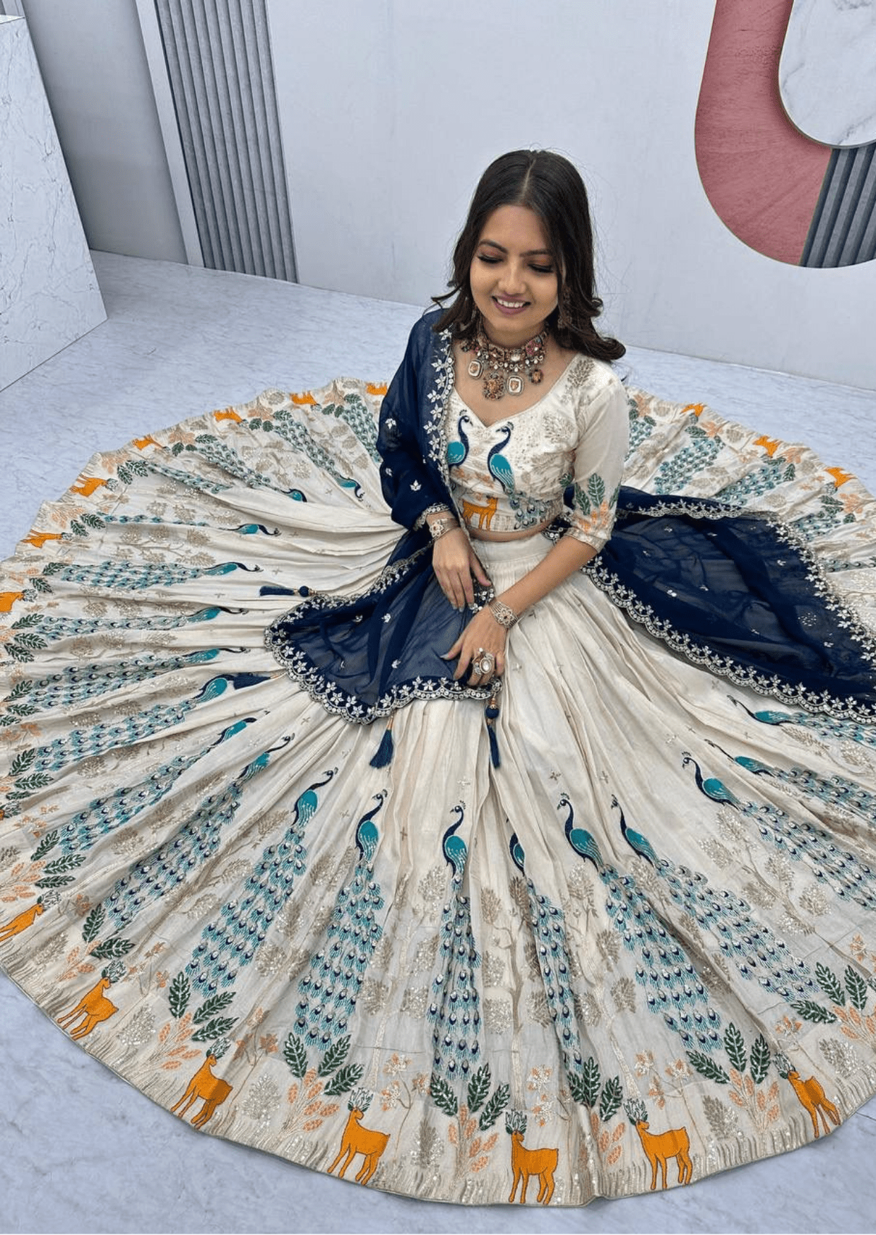 Maharani Vivaan Peacock Tissue Silk Lehenga Set