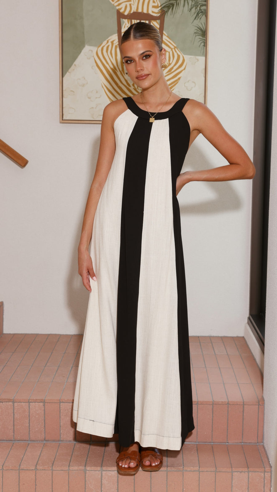 Black & White Linen Panel Dress