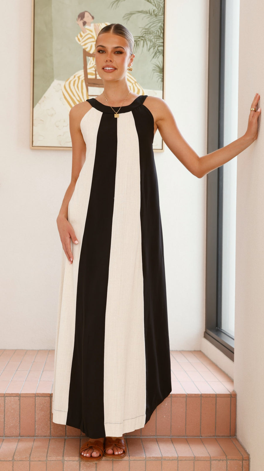 Black & White Linen Panel Dress