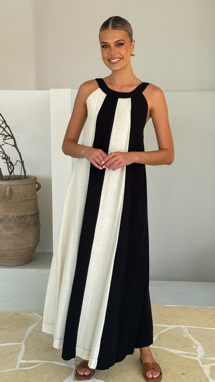 Black & White Linen Panel Dress